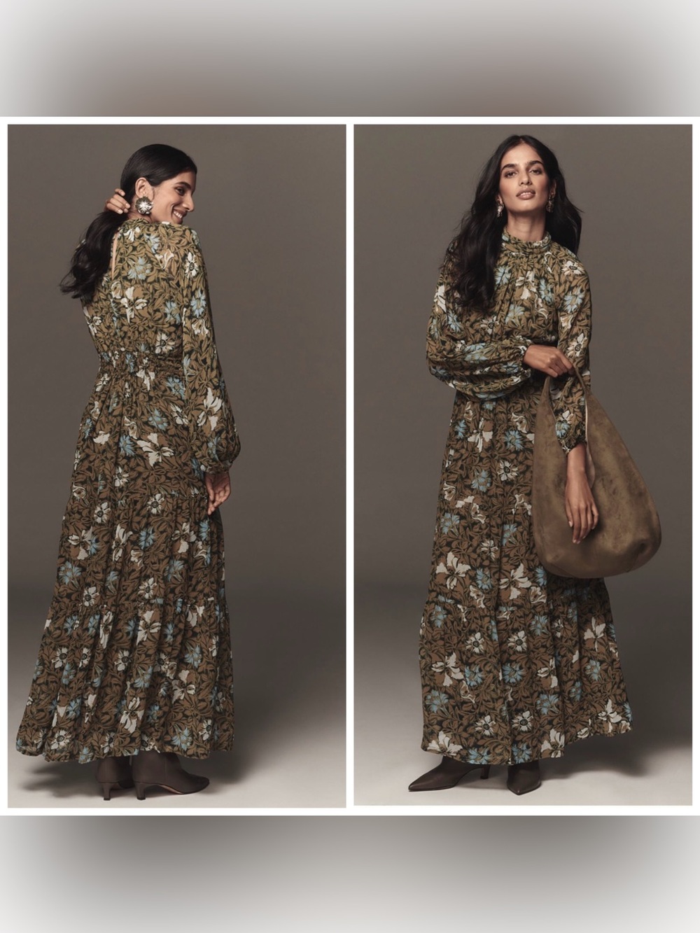 Anthropologie Somerset Long Sleeve Chiffon‎ Floral Green Max XS